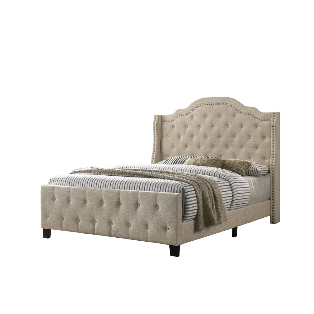 Beige Linen Tufted Panel Bed Queen X755748