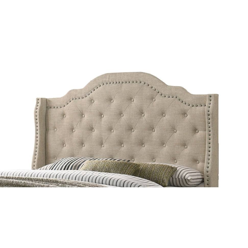 Beige Linen Tufted Panel Bed Queen X755748