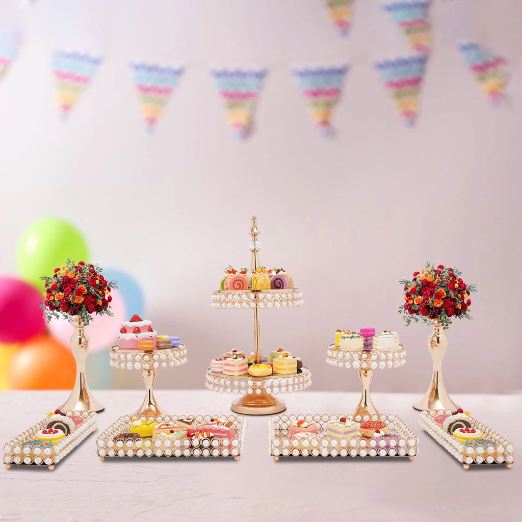 9 Pcs Acrylic Pearl Cake Stand Set C65477