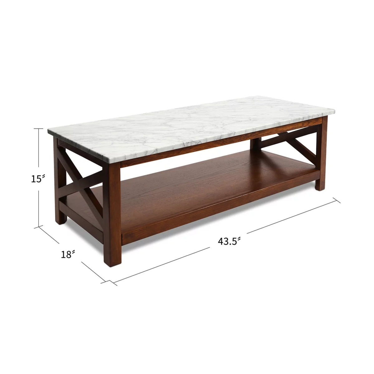 44" Rectangular White Marble Coffee Table with Solid Wood Legs I97953
