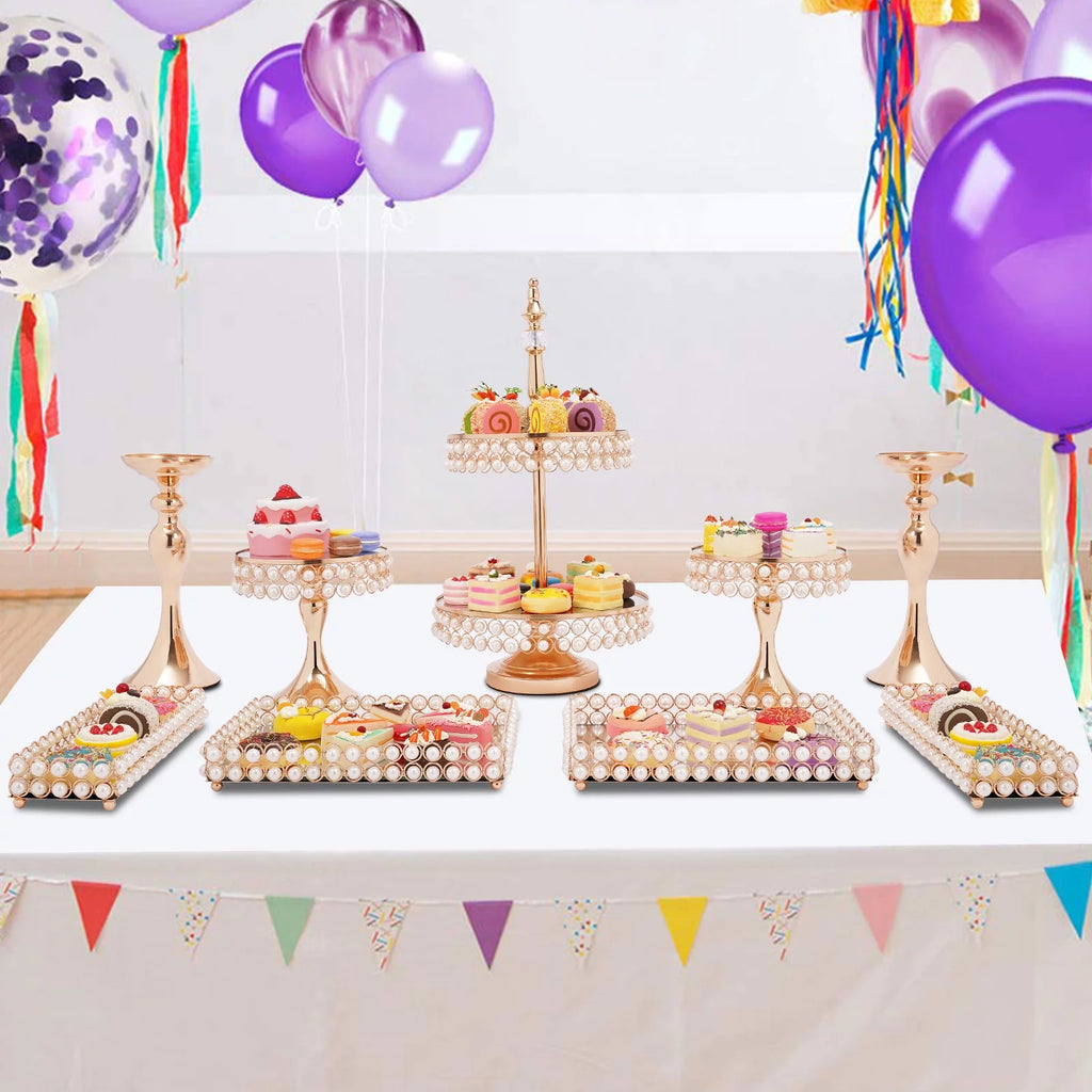 9 Pcs Acrylic Pearl Cake Stand Set C65477
