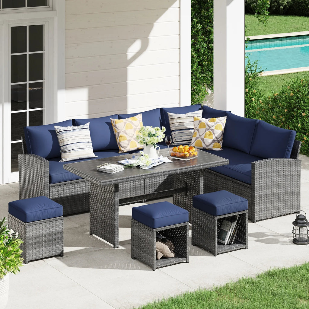 7 Pieces PE Rattan Wicker Patio Sofa Set I839