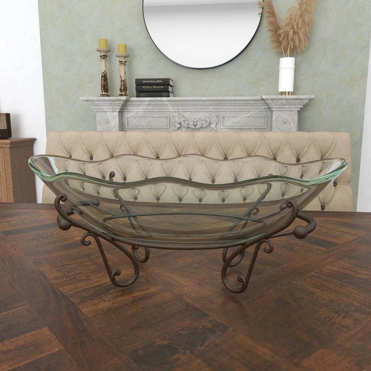 Clear Tempered Glass Serving Bowl with Metal Base C127427