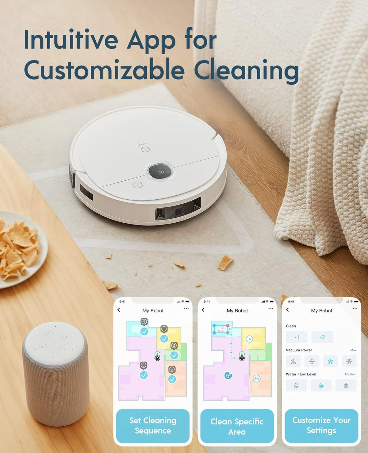 Robot Vacuum and Mop Combo, 3000Pa Suction, 240mins Runtime N828258