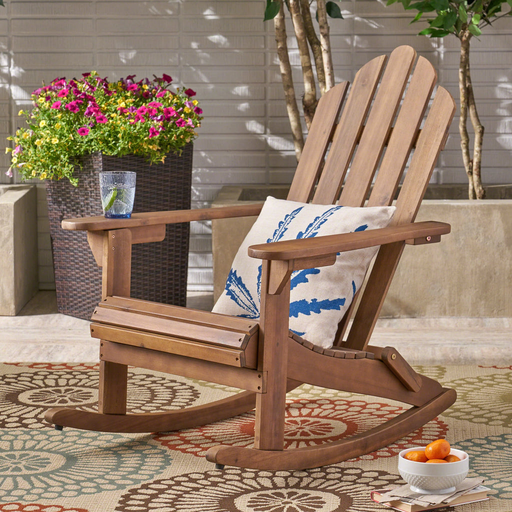 Dark Brown Acacia Wood Adirondack Rocking Chair H204