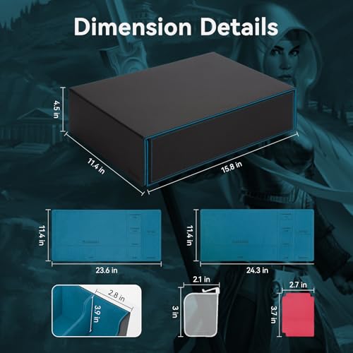 Trading Card Storage Box with Dividers, Leather Magnetic Closure, Black/Red Q890516