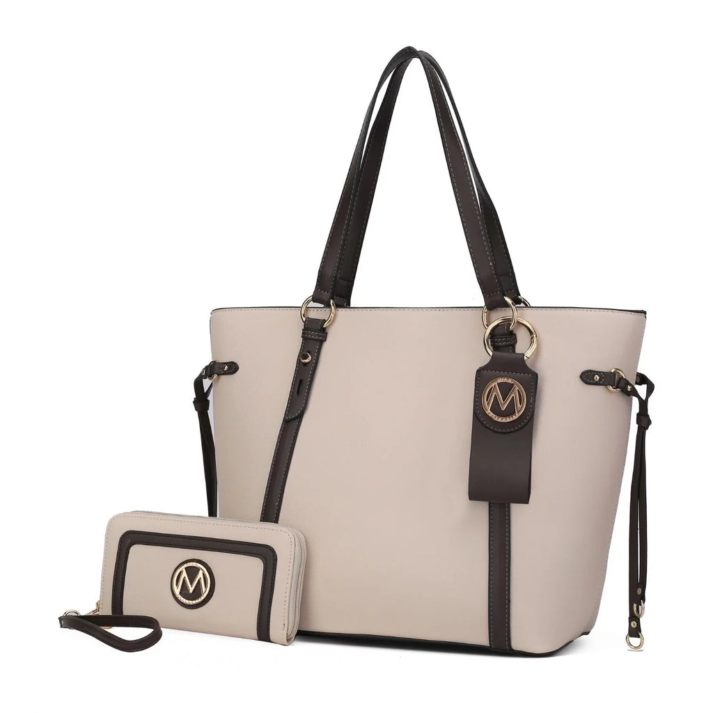 3 Pcs Vegan Leather Tote Bag Wristlet Wallet and Keyring Set J4195