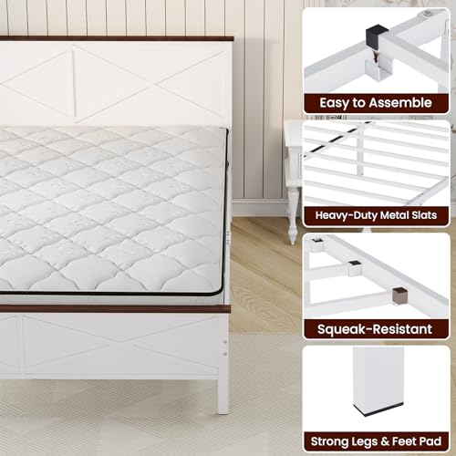 White Queen Size Metal Bed Frame with Headboard and Footboard U916
