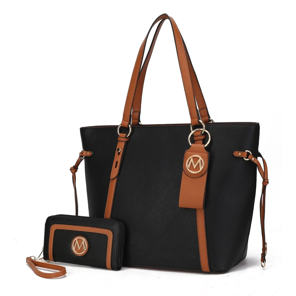 3 Pcs Vegan Leather Tote Bag Wristlet Wallet and Keyring Set J4195