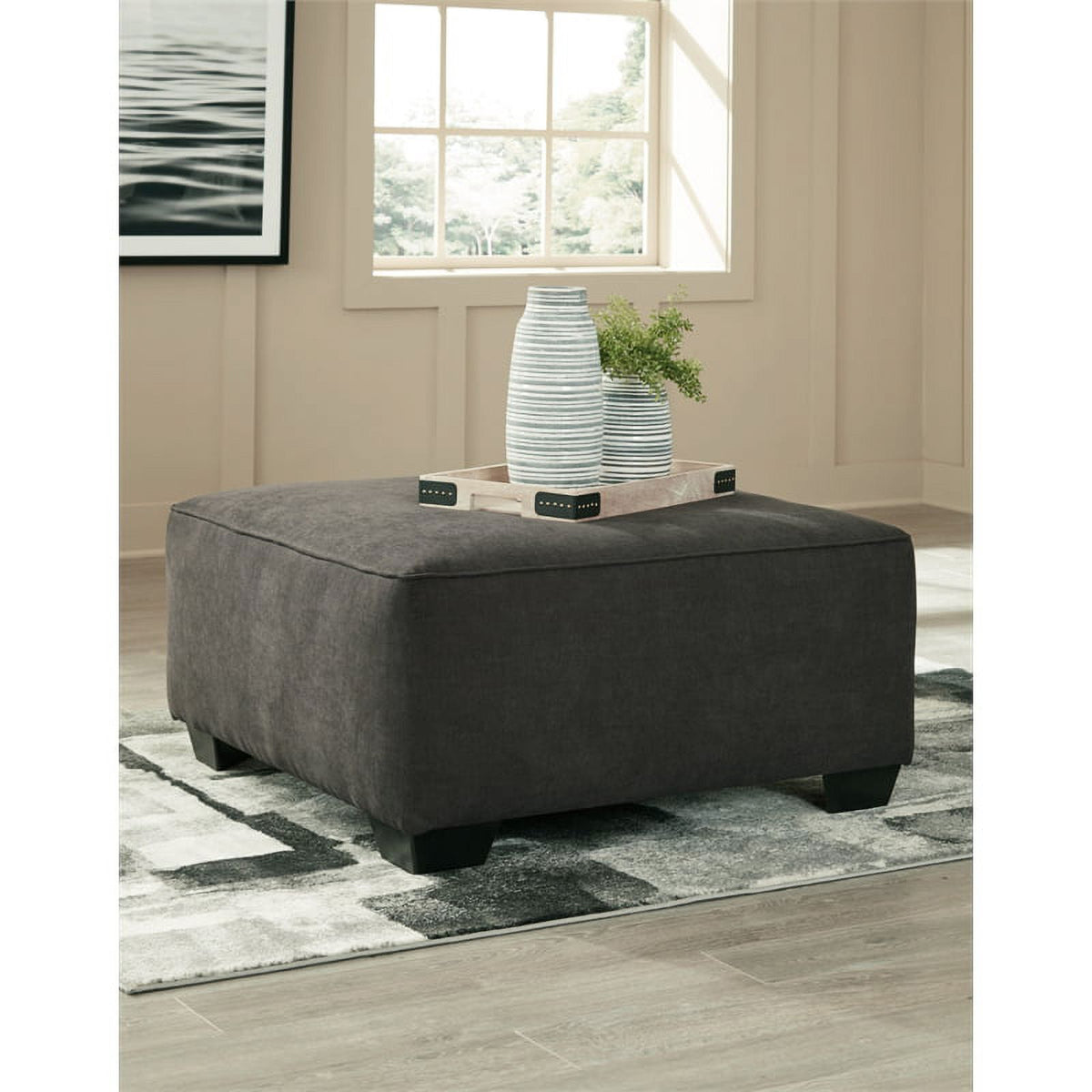Gray & Black Fabric Oversized Accent Ottoman L27706