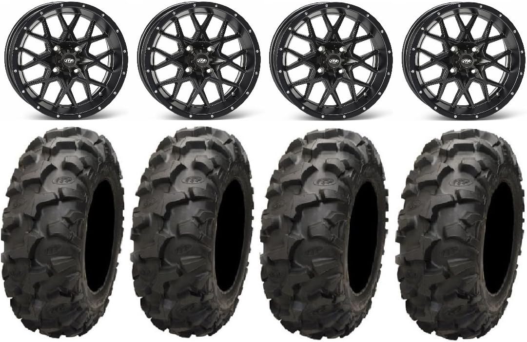 Matte Black 15 Wheels Blackwater Tires 4x137 Bolt Pattern 10mmx1.25 Lug Kit M4742