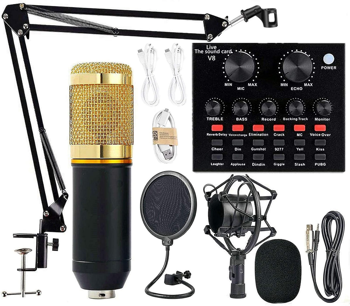 Podcast Equipment Bundle, Condenser Studio Microphone with Sound Card, Pack of 2 H676910