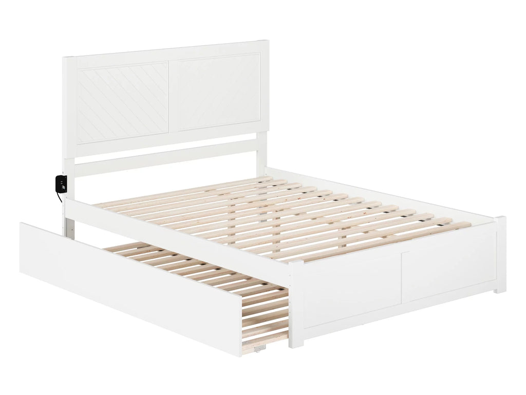 White Solid Wood Platform Bed with Footboard & Twin XL Trundle, Queen N430394