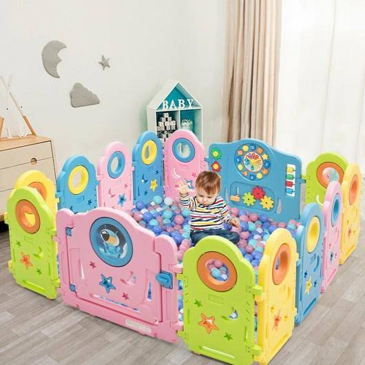 14 Panel Kids Activity Center Baby Playpen with Gate C62886