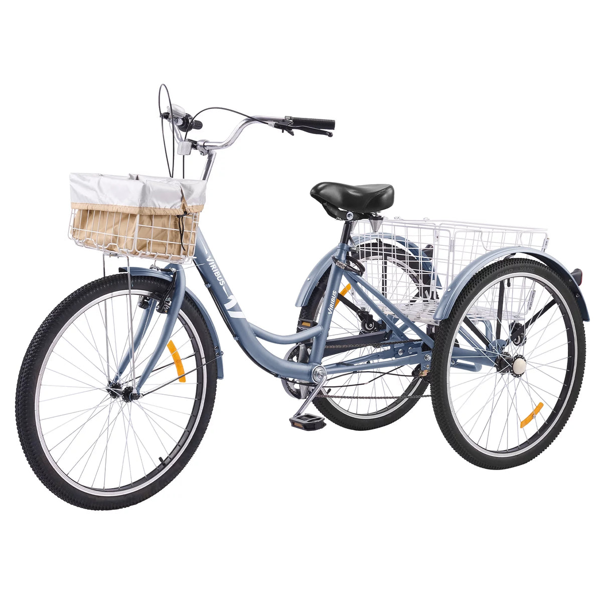 24 Inch 7 Speed Adult Trike with Adjustable Seat and 2 Baskets Matte Gray C14467
