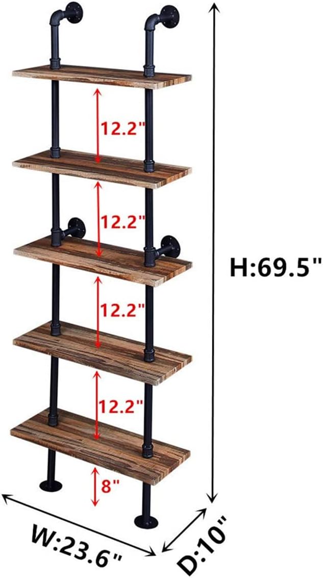 Rustic Industrial 5-Shelf Ladder Bookcase W300531