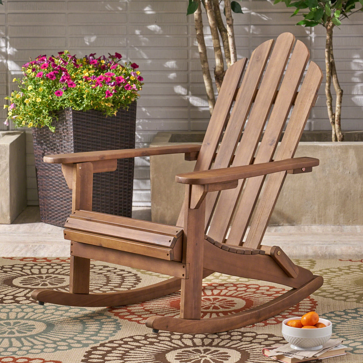 Dark Brown Acacia Wood Adirondack Rocking Chair H204