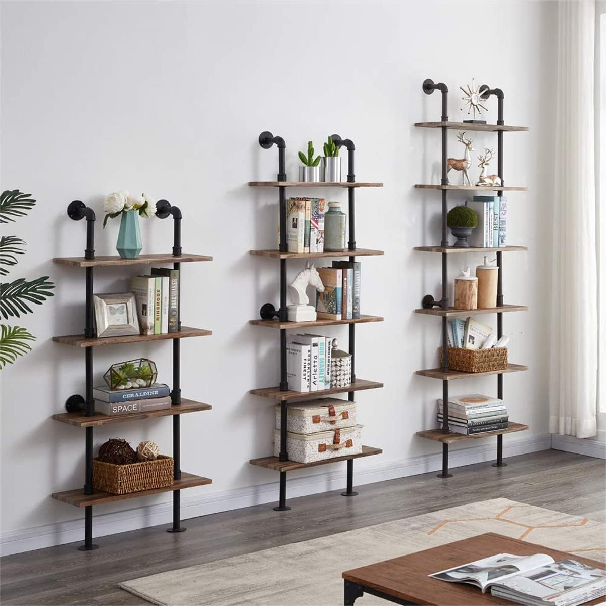 Rustic Industrial 5-Shelf Ladder Bookcase W300531