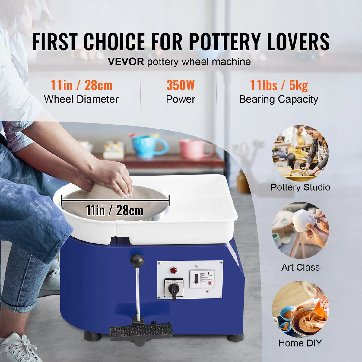 11" Ceramic Wheel Forming Machine with Adjustable Speed Handle and Foot Pedal Control T645