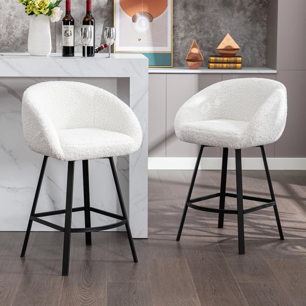25.6" Sherpa Barrel Swivel Counter Stools Set of 2 White U777
