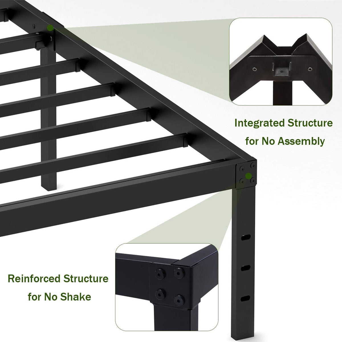 18 Inch Metal Platform Bed Frame Queen Black Y200