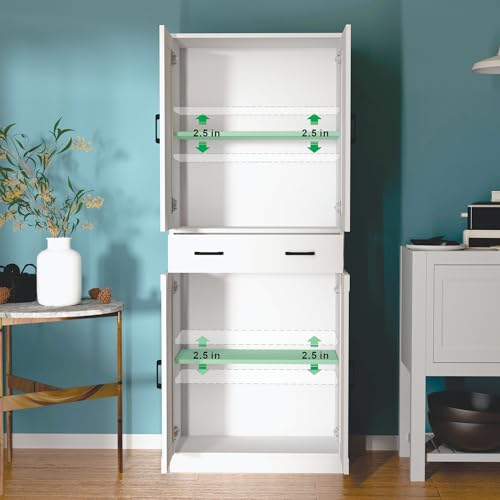White 71" Tall Kitchen Storage Cabinet with doors and drawer M22337