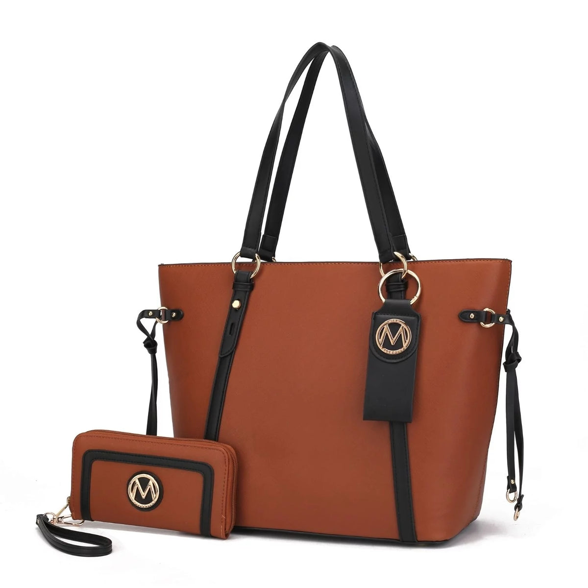 3 Pcs Vegan Leather Tote Bag Wristlet Wallet and Keyring Set J4195