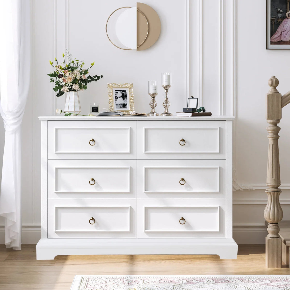 White 6 Drawer Double Dresser S4430