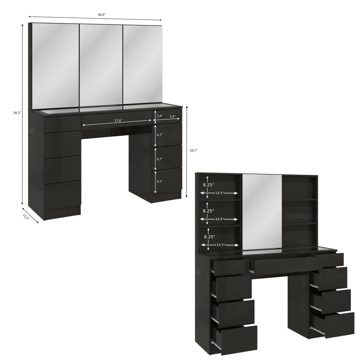 Black Painted Vanity Table with Crystal Knobs S32098