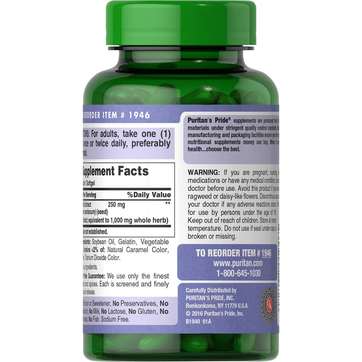 Milk Thistle 4:1 Extract 1000 Mg Softgels Q18754