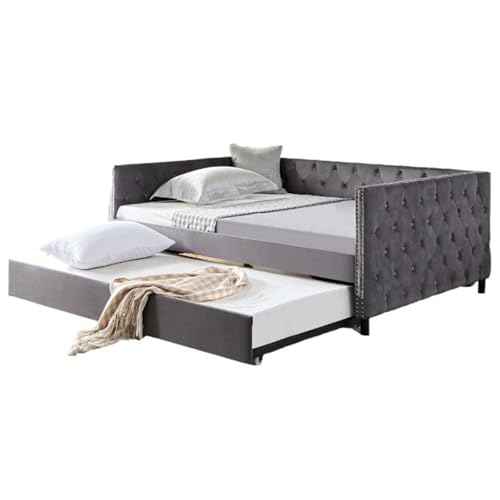 Beige Velvet 1-Seater Convertible Sofa Bed X2314
