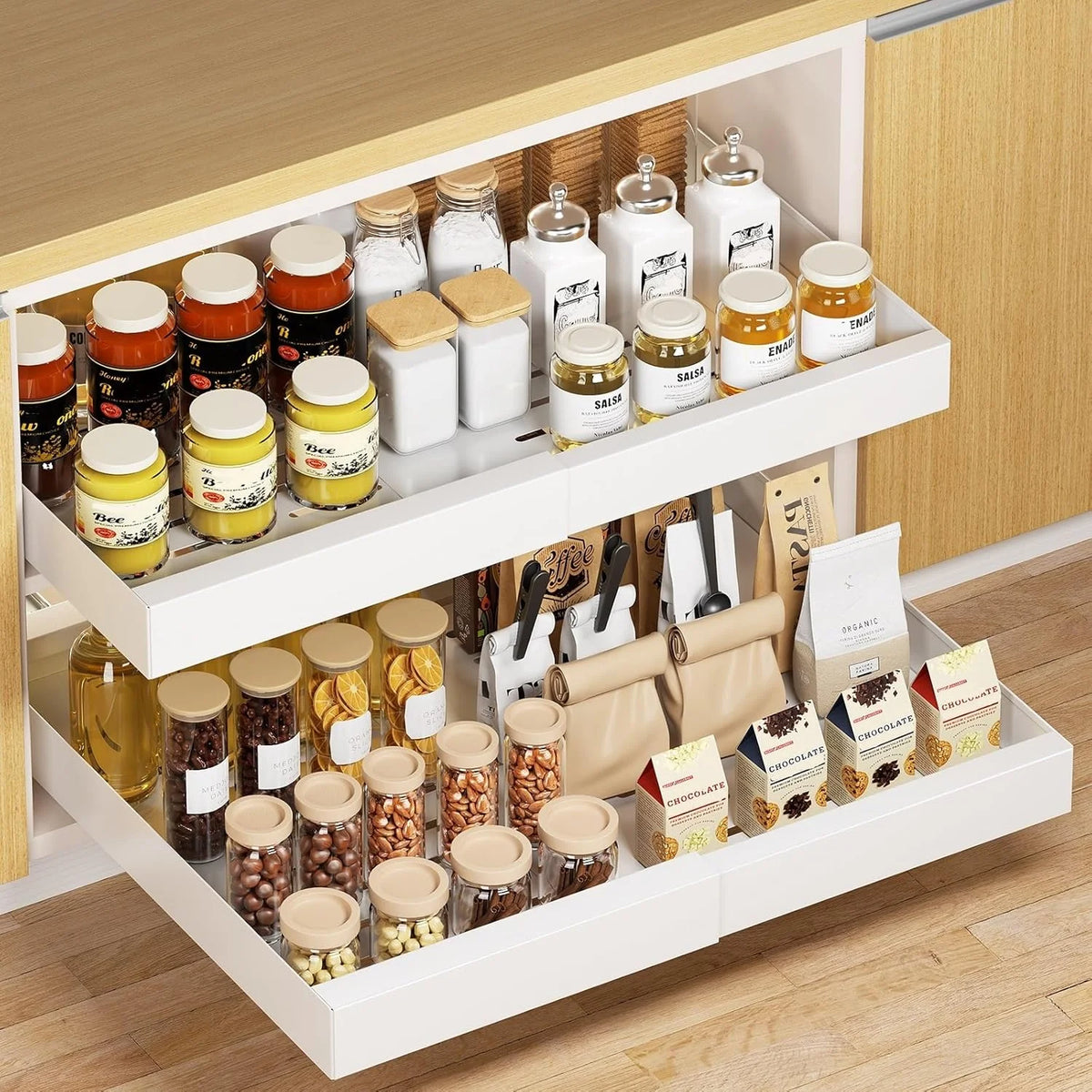 Pull Out Cabinet Organizer, 21 Deep Expandable Slide Out Drawers B513954