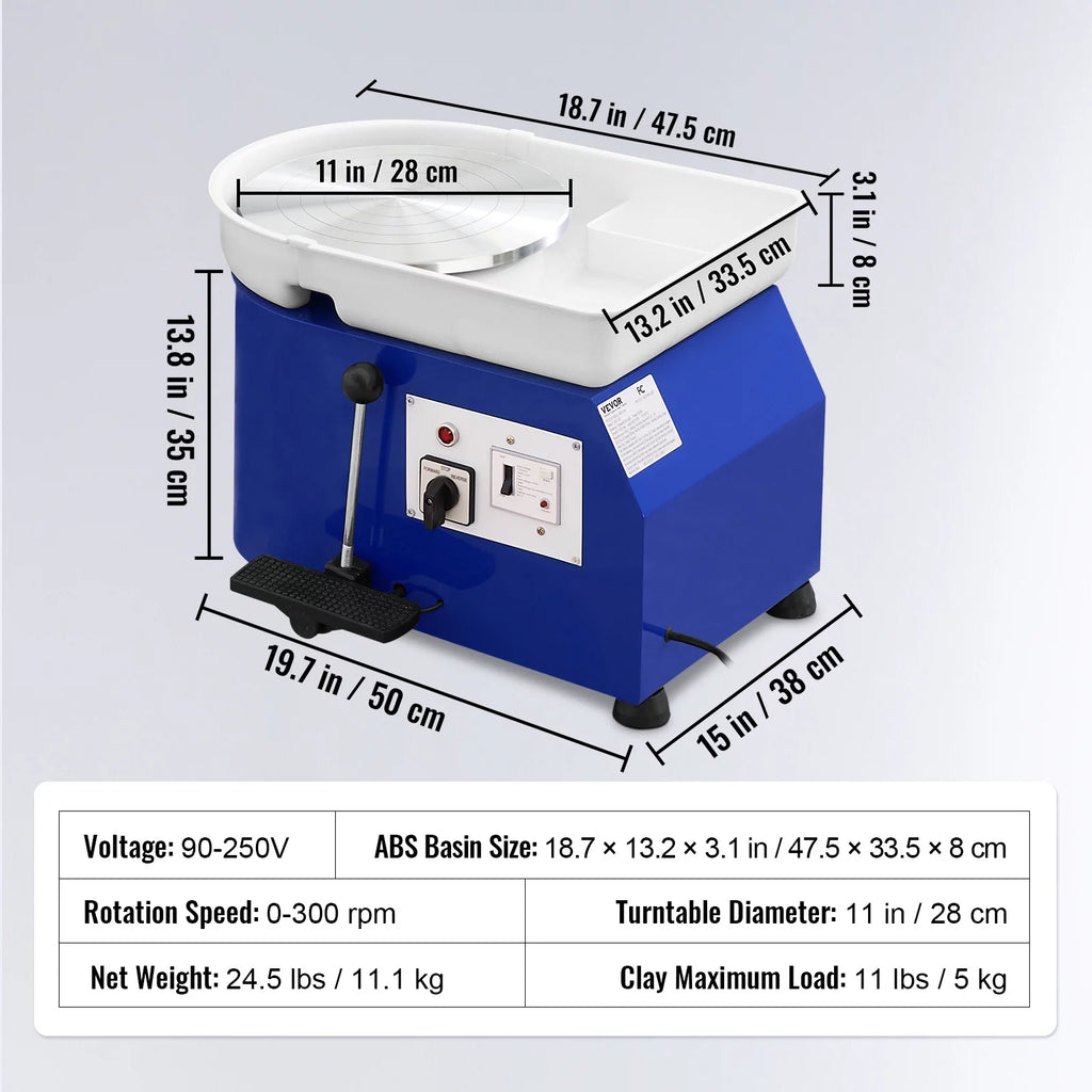 11" Ceramic Wheel Forming Machine with Adjustable Speed Handle and Foot Pedal Control T645