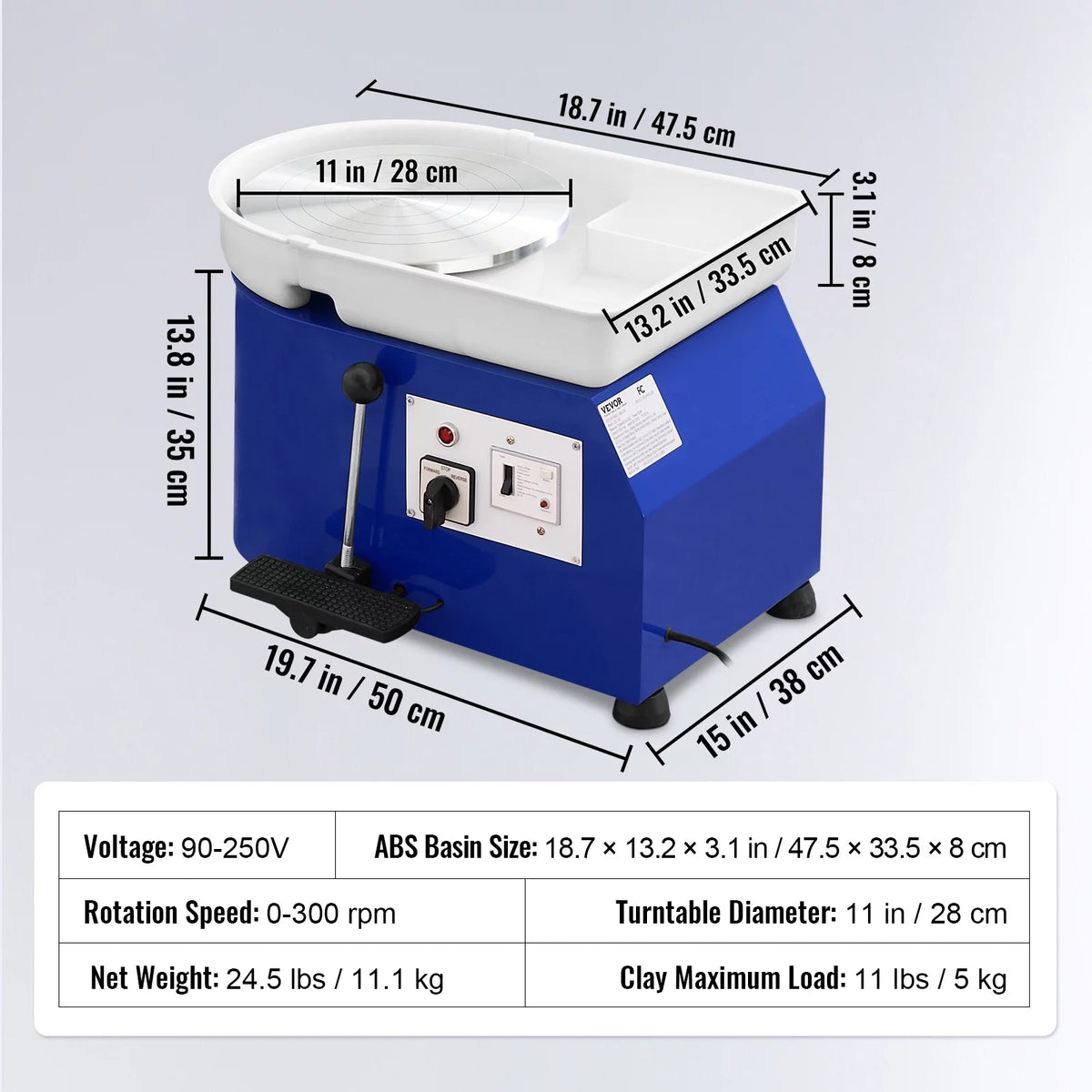 11" Ceramic Wheel Forming Machine with Adjustable Speed Handle and Foot Pedal Control T645