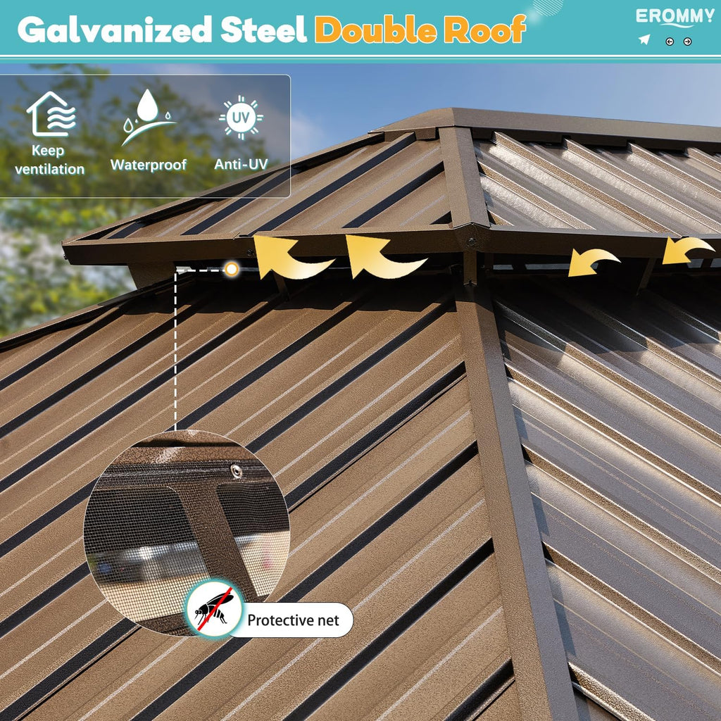 10'x12' Galvanized Steel Double Roof Metal Gazebo with Aluminum Frame O8830