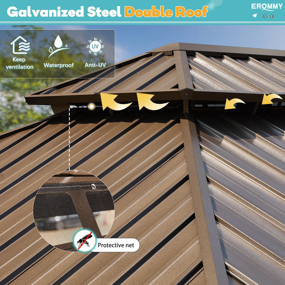 10'x12' Galvanized Steel Double Roof Metal Gazebo with Aluminum Frame O8830