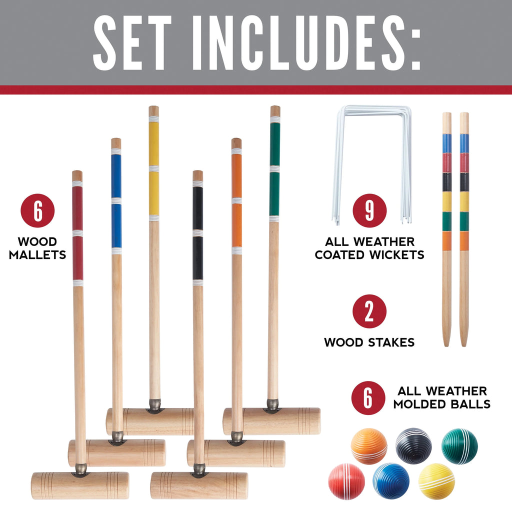 6 Croquet Wood Mallets and All Weather Balls Set U9780