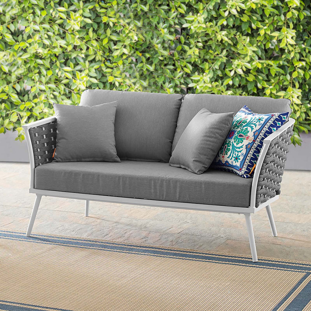 White Grey Aluminum Outdoor Loveseat Sofa D21578