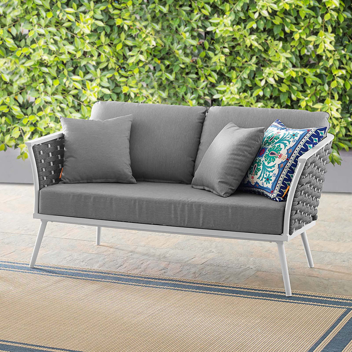 White Grey Aluminum Outdoor Loveseat Sofa D21578