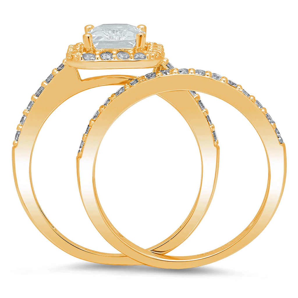 18K Yellow Gold Halo Engagement Ring Set U835