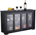 Antique Black Kitchen Storage Sideboard Cabinet with Sliding Door Panels A94977