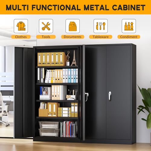 Black Metal Lockable Storage Cabinet with Adjustable Shelves G171