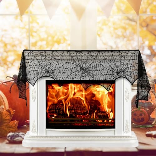 Black Lace Spider Web Fireplace Scarves J676259