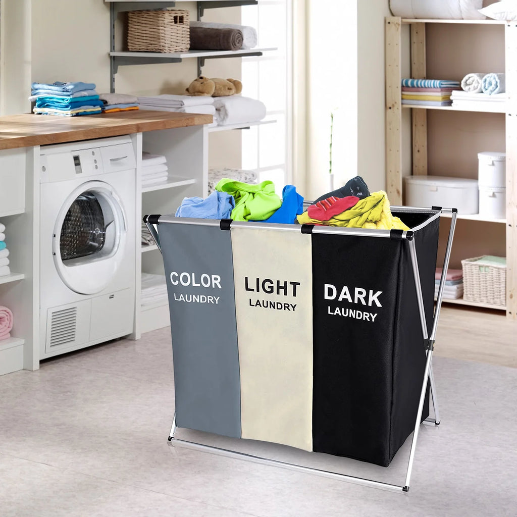 145L Large 3 Section Laundry Basket with Wheels and 3 Removable Bags T66831
