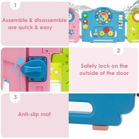 14 Panel Kids Activity Center Baby Playpen with Gate C62886