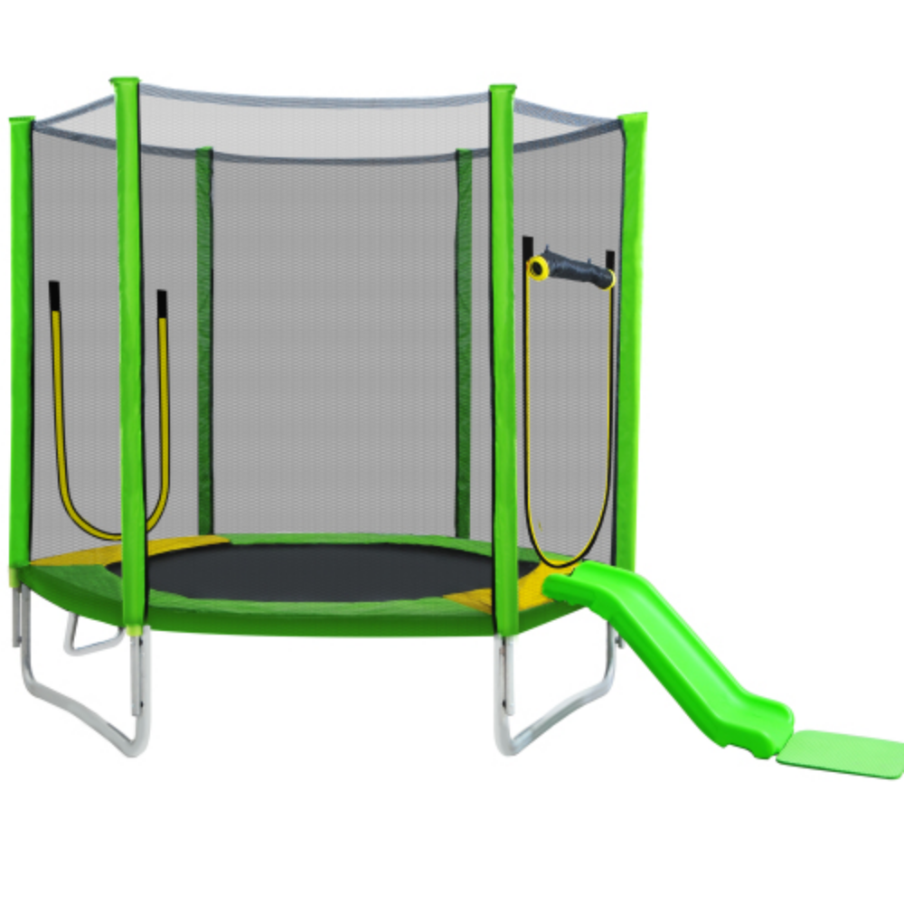 7FT Round Trampoline with Safety Enclosure Net, Slide and Ladder B6062