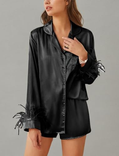 Women's Silk Satin Pajama Set Long Sleeve Sleepwear G735092