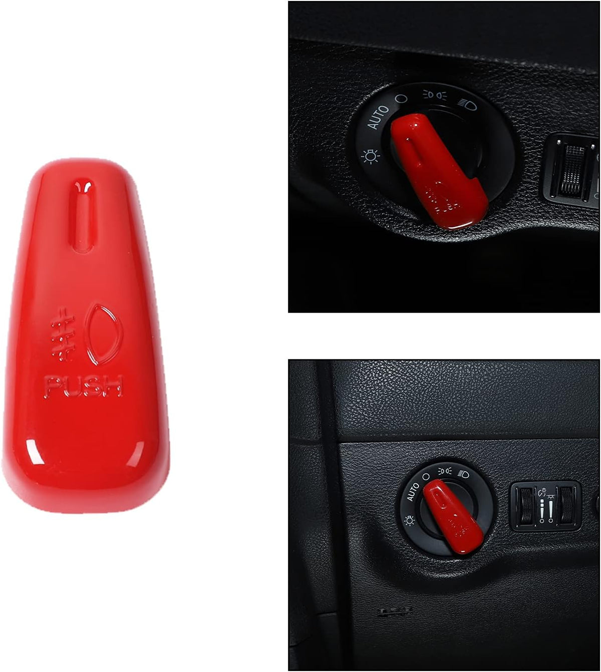 Red Carbon Fiber Headlight Control Switch Knob Cover Trim Pack of 2 C75927
