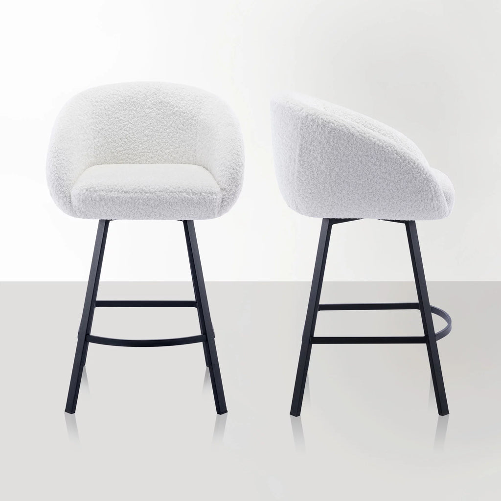 25.6" Sherpa Barrel Swivel Counter Stools Set of 2 White U777