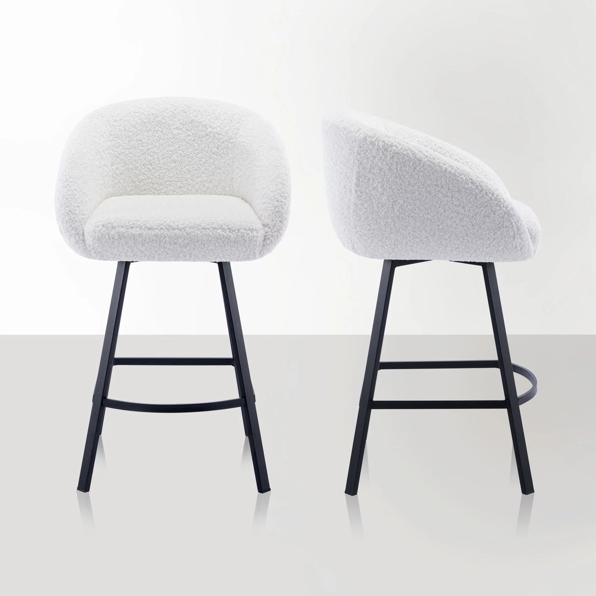 25.6" Sherpa Barrel Swivel Counter Stools Set of 2 White U777